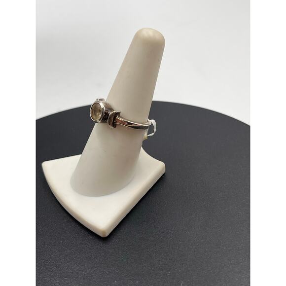 Designer Signed Sterling Silver Round Bezel Set Citrine Ring Sz 7.25 - Picture 3 of 12